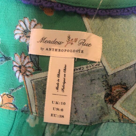 NWOT Meadow Rue by Anthropologie Green Wrap Blouse, Size 6 - Picture 2 of 3